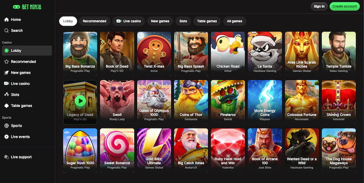 BetNinja sportsbook and casino wallet at an Online casinos Canada site