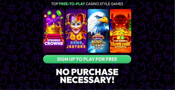 CrownCoins sweepstakes casino free-to-play games no purchase necessary screen