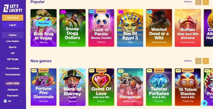 LetsLucky NZ online casino homepage featuring welcome bonus and live games on mobile