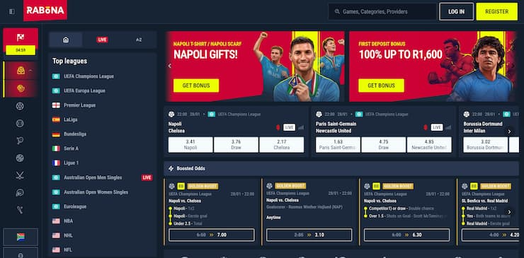 Rabona sportsbook for betting sites Canada showing live odds and crypto banking