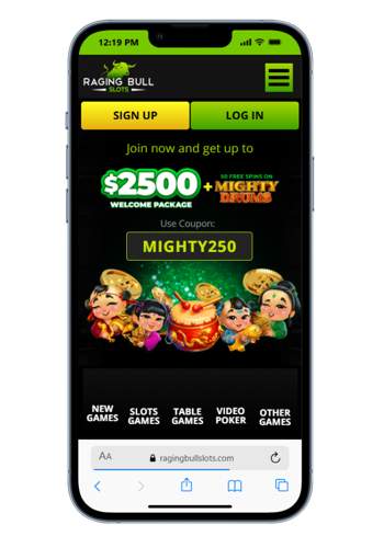 A screenshot of Raging Bull Casino on mobile