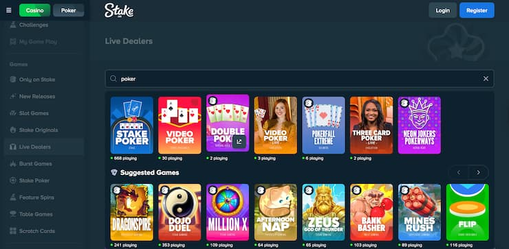 Stake.us interface highlighted among the best online poker sites for social play and weekly rewards.