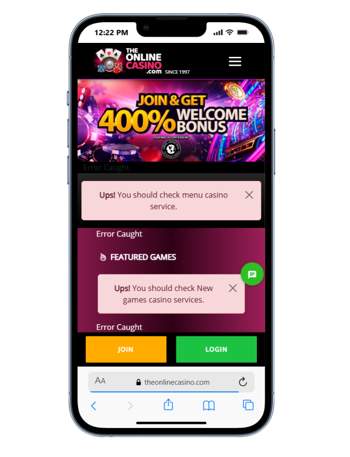 A screenshot of TheOnline Casino site on mobile