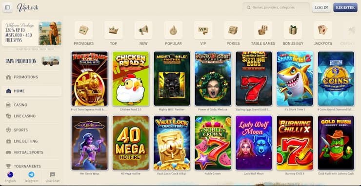 Vipluck homepage at an online casino in Australia showing pokies lobby and live dealer tables