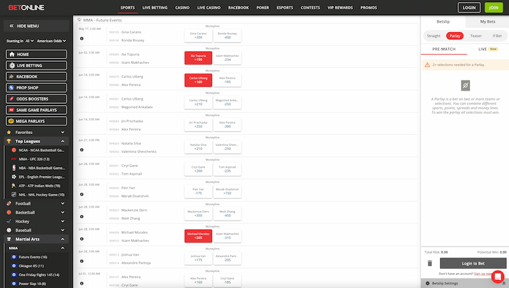 Our top rated UFC betting site is BetOnline