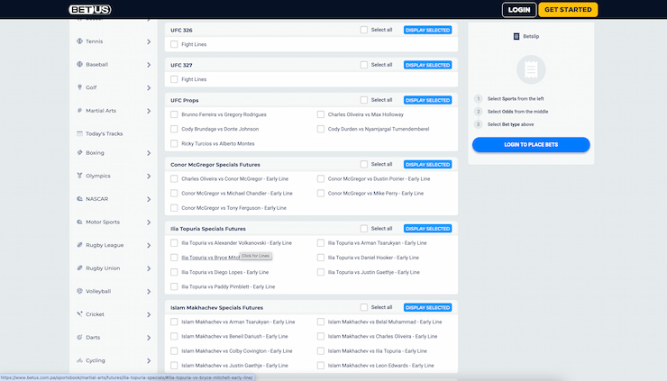 A look at the wide range of betting markets available on BetUS